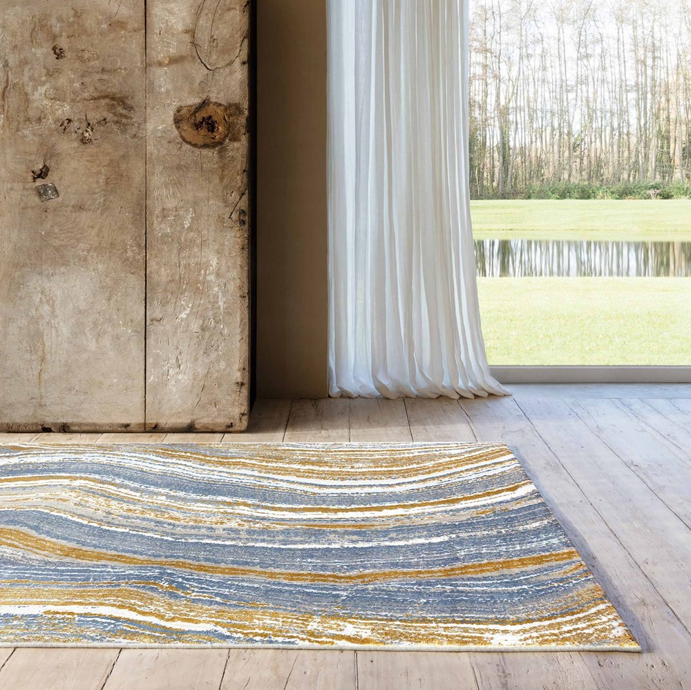 Moda 47124 GC992 Marble Rugs in Blue Gold